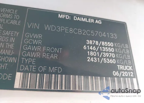 2012 Mercedes-Benz Sprinter 2500 High Roof из США, поврежденный, VIN WD3PE8CB2C5704133